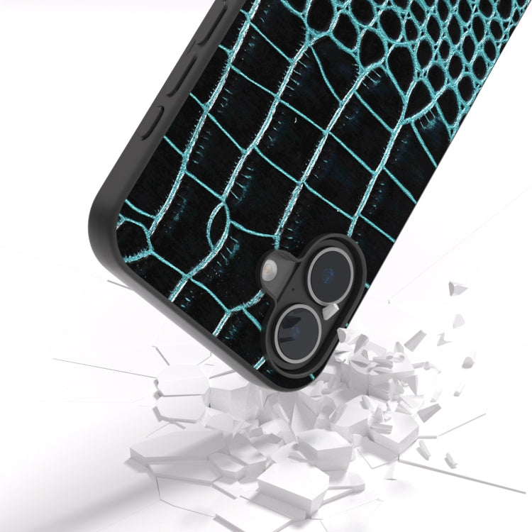 For iPhone 16 Plus ABEEL Genuine Leather Crocodile Pattern Black Edge Phone Case