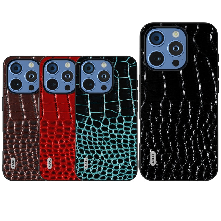 For iPhone 16 Pro Max ABEEL Genuine Leather Crocodile Pattern Black Edge Phone Case