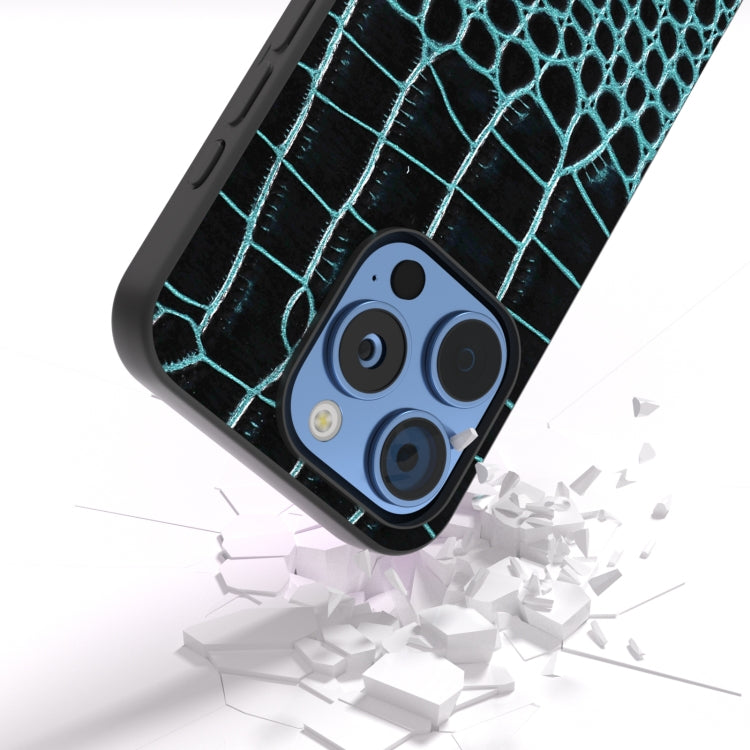 For iPhone 16 Pro Max ABEEL Genuine Leather Crocodile Pattern Black Edge Phone Case