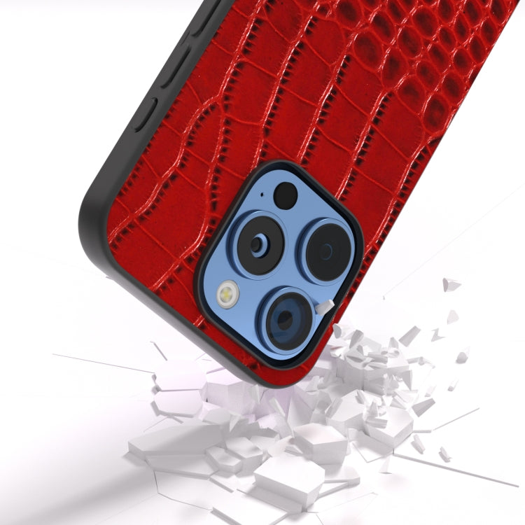 For iPhone 16 Pro ABEEL Genuine Leather Crocodile Pattern Black Edge Phone Case