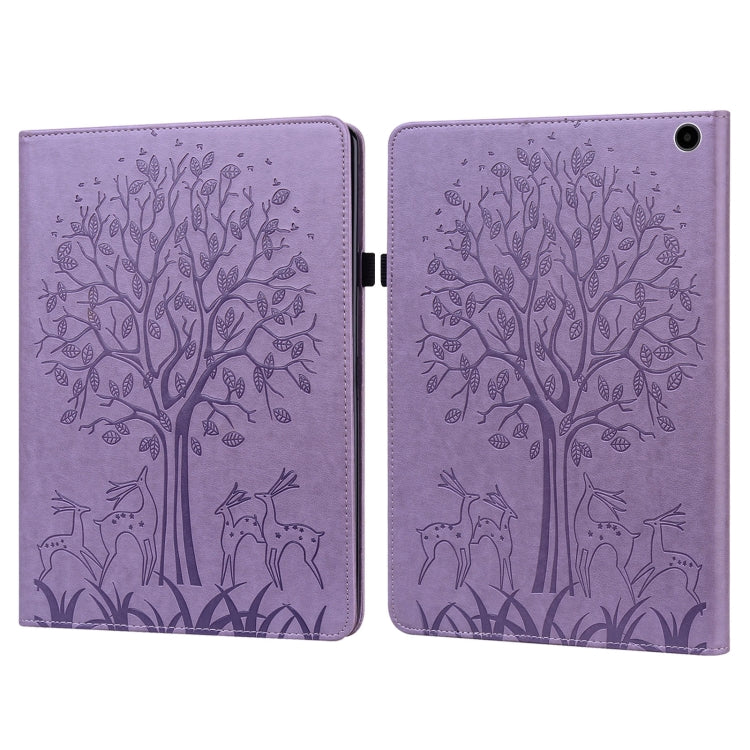 For Amazon Fire Max 11 Tree & Deer Embossed Leather Tablet Case