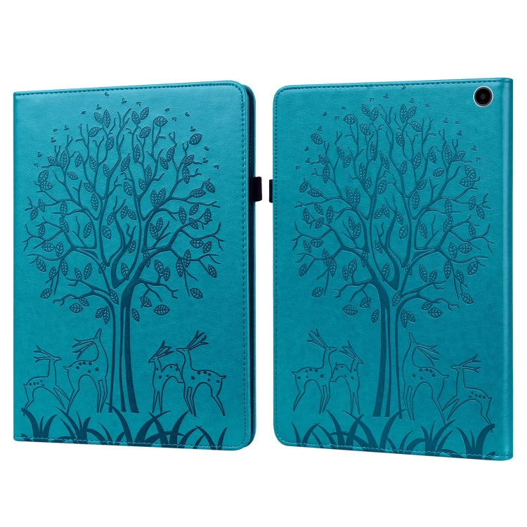 For Amazon Fire Max 11 Tree & Deer Embossed Leather Tablet Case