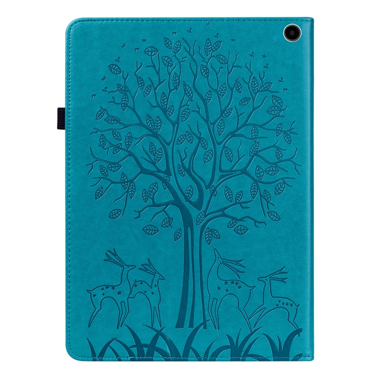 For Amazon Fire Max 11 Tree & Deer Embossed Leather Tablet Case