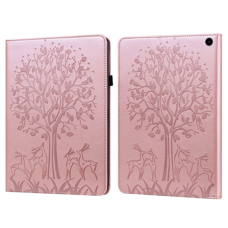 For Amazon Fire Max 11 Tree & Deer Embossed Leather Tablet Case