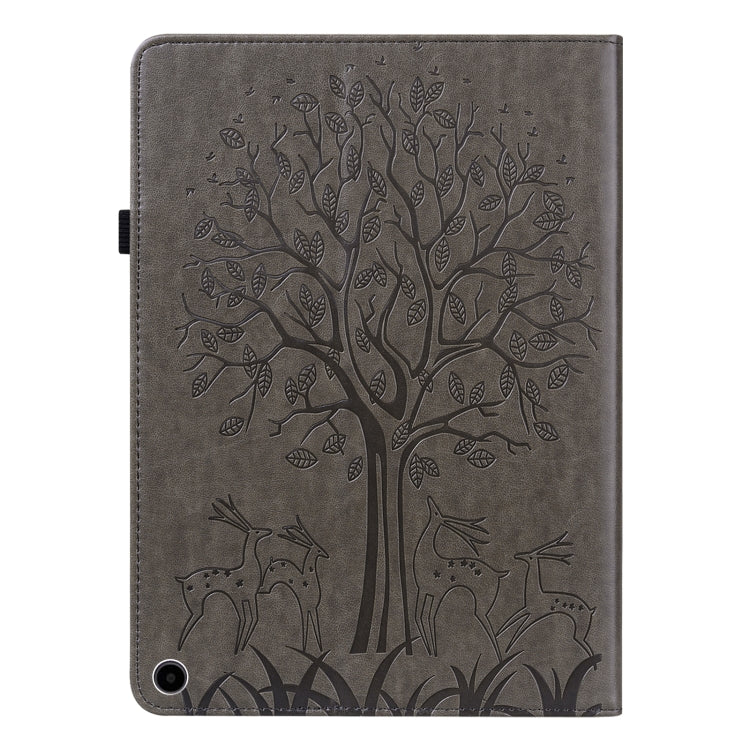 For Amazon Fire Max 11 Tree & Deer Embossed Leather Tablet Case