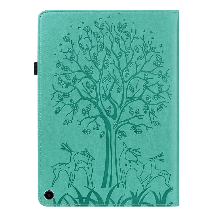 For Amazon Fire Max 11 Tree & Deer Embossed Leather Tablet Case