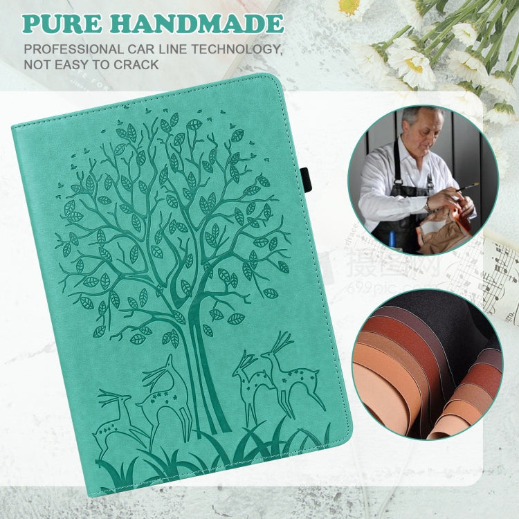 For Amazon Fire Max 11 Tree & Deer Embossed Leather Tablet Case