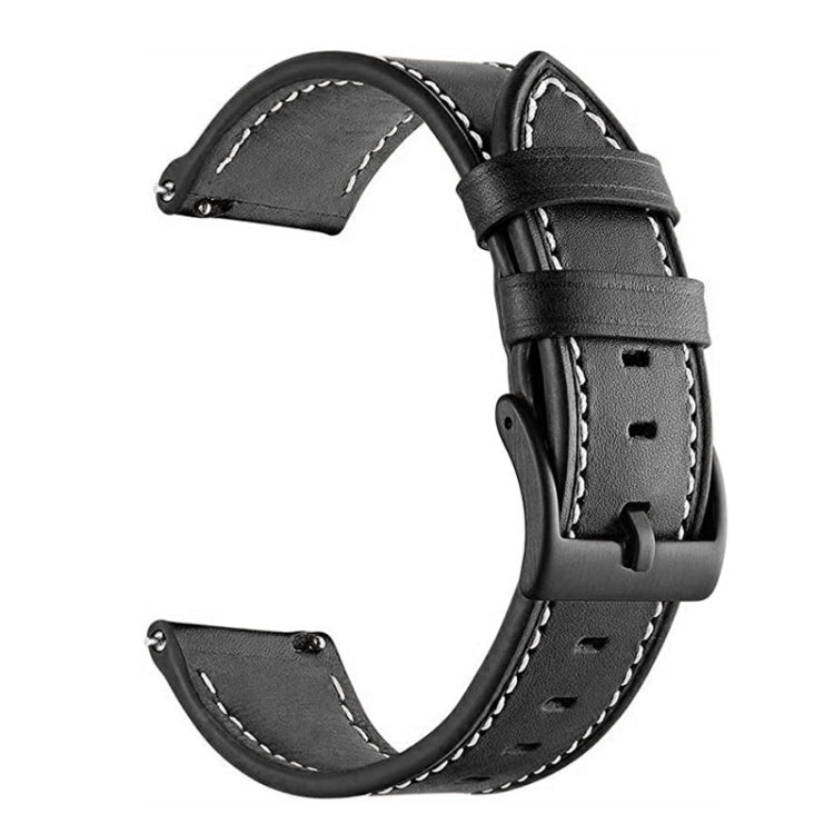For Garmin Venu / SQ / SQ2 / Venu 2 Plus Stitching Black Buckle Genuine Leather Watch Band