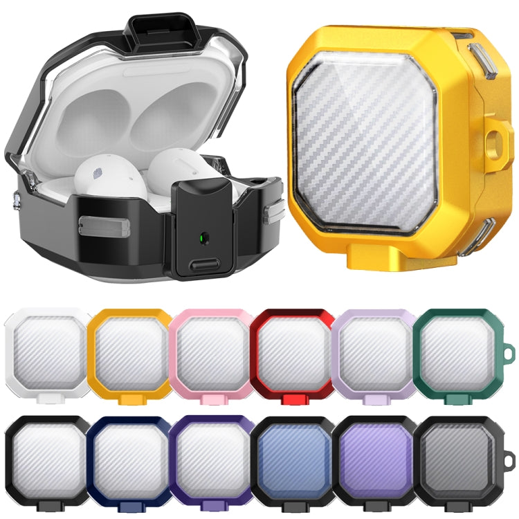 For Samsung Buds Live / Buds2 / Pro / 2Pro TPU + PC Transparent Carbon Fiber Wireless Earphones Protective Case With Switch
