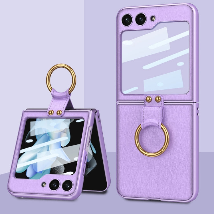 For Samsung Galaxy Z Flip5 Ultra-thin Plain Skin PC Phone Case with Ring