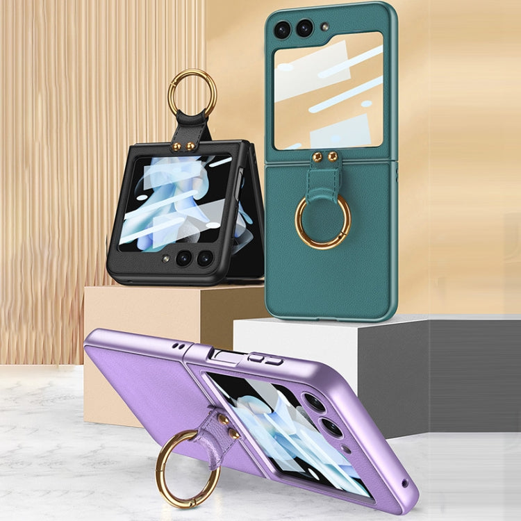 For Samsung Galaxy Z Flip5 Ultra-thin Plain Skin PC Phone Case with Ring