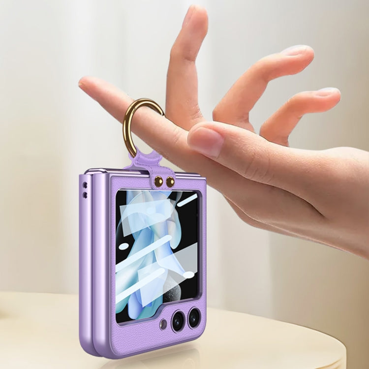 For Samsung Galaxy Z Flip5 Ultra-thin Plain Skin PC Phone Case with Ring