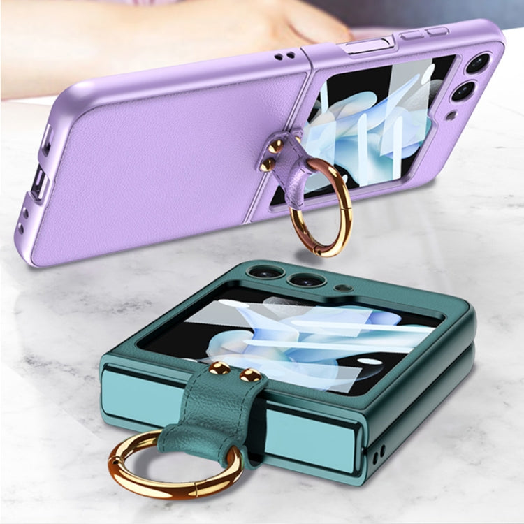 For Samsung Galaxy Z Flip5 Ultra-thin Plain Skin PC Phone Case with Ring