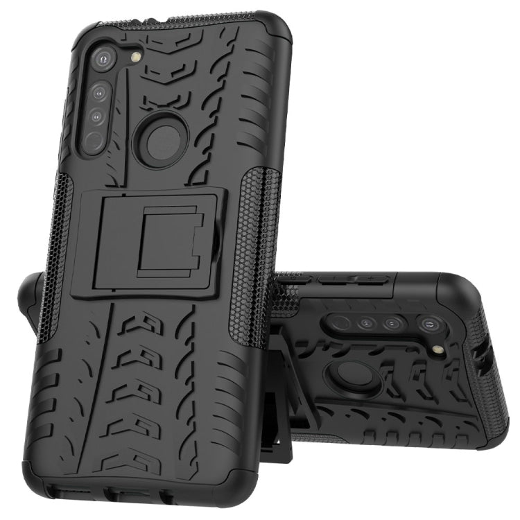 For Motorola Moto G8 Tire Texture Shockproof TPU+PC Protective Case with Holder