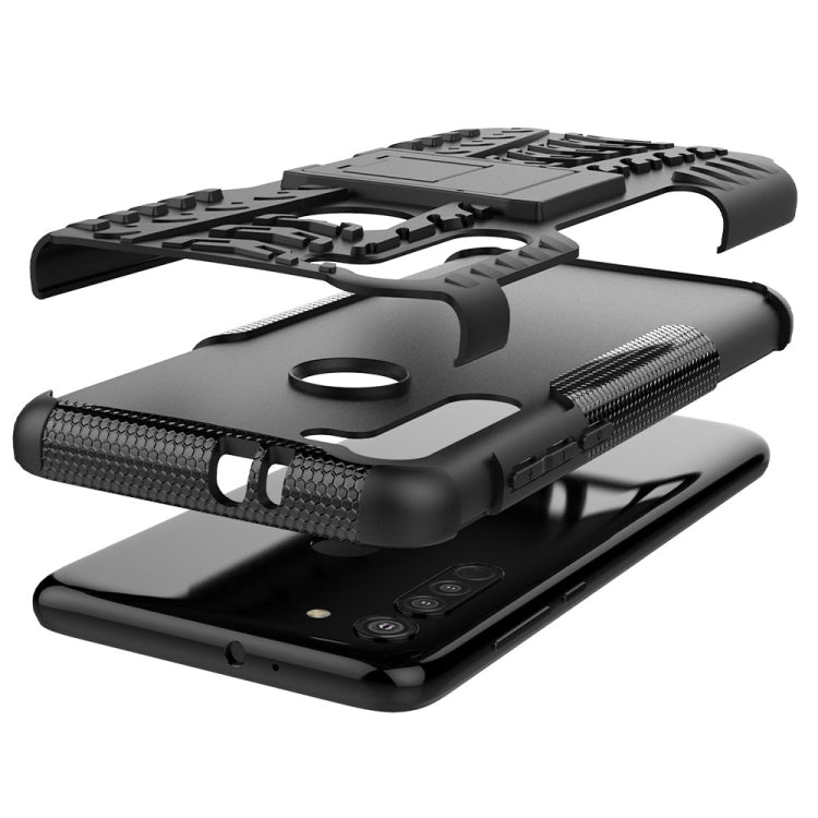 For Motorola Moto G8 Tire Texture Shockproof TPU+PC Protective Case with Holder