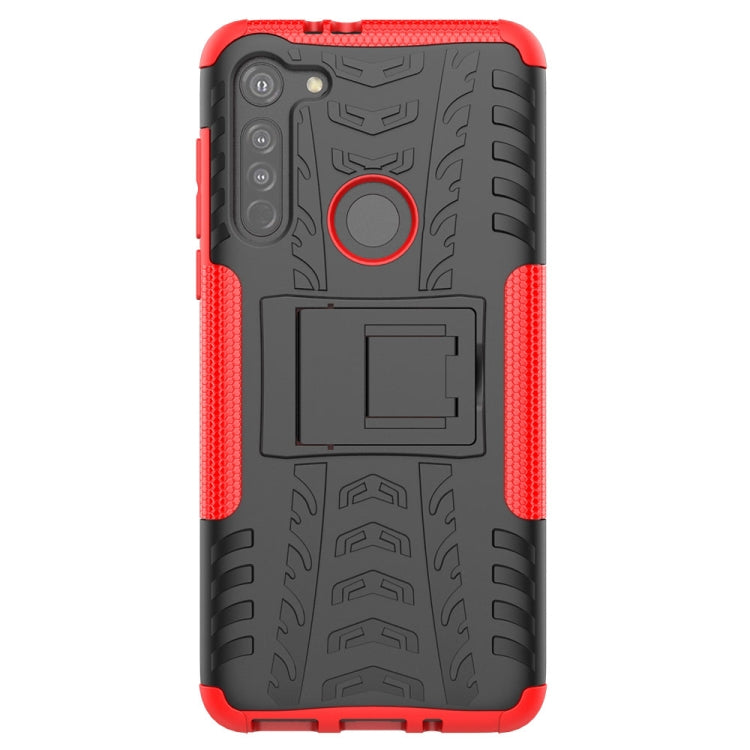 For Motorola Moto G8 Tire Texture Shockproof TPU+PC Protective Case with Holder