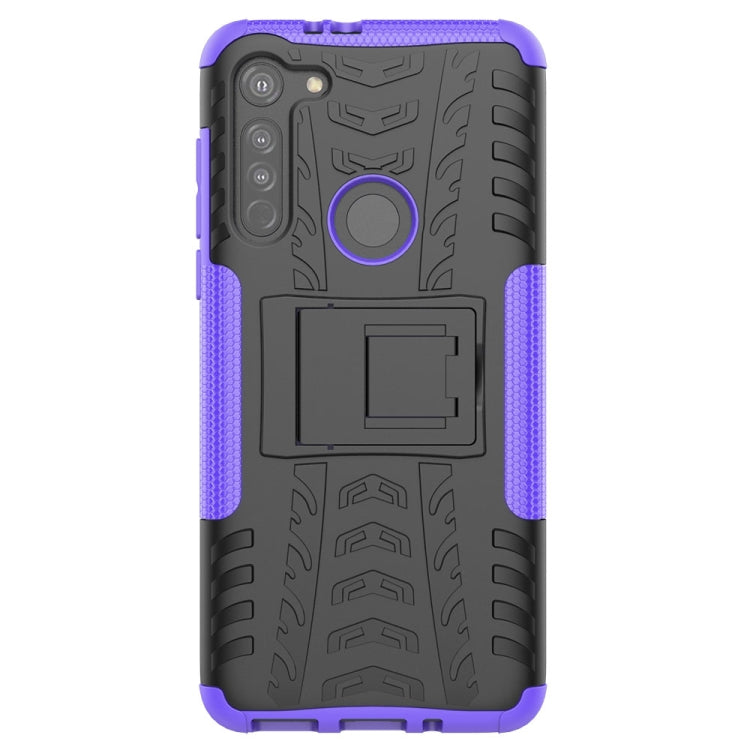 For Motorola Moto G8 Tire Texture Shockproof TPU+PC Protective Case with Holder