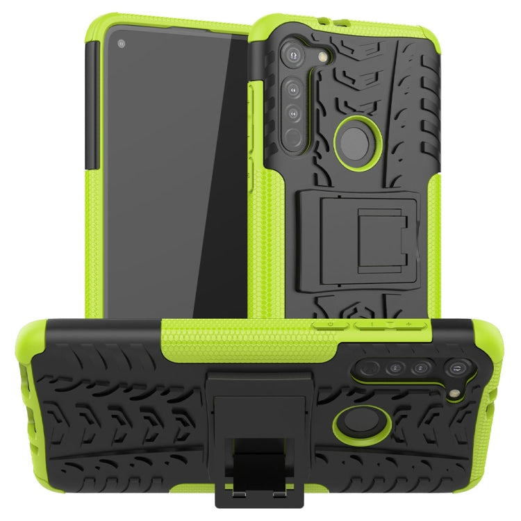 For Motorola Moto G8 Tire Texture Shockproof TPU+PC Protective Case with Holder