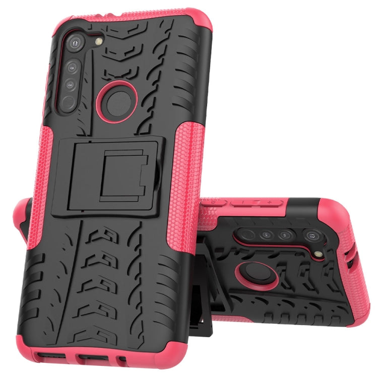 For Motorola Moto G8 Tire Texture Shockproof TPU+PC Protective Case with Holder