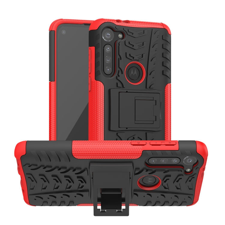 For Motorola Moto G8 Power Tire Texture Shockproof TPU+PC Protective Case with Holder
