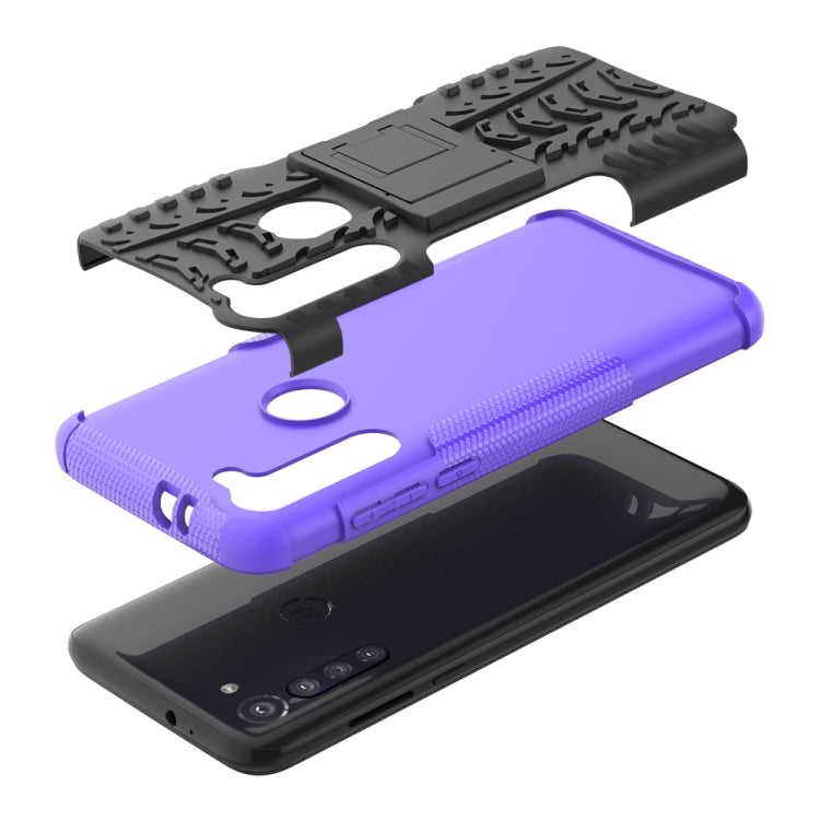 For Motorola Moto G8 Power Tire Texture Shockproof TPU+PC Protective Case with Holder