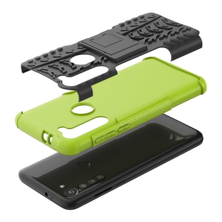 For Motorola Moto G8 Power Tire Texture Shockproof TPU+PC Protective Case with Holder