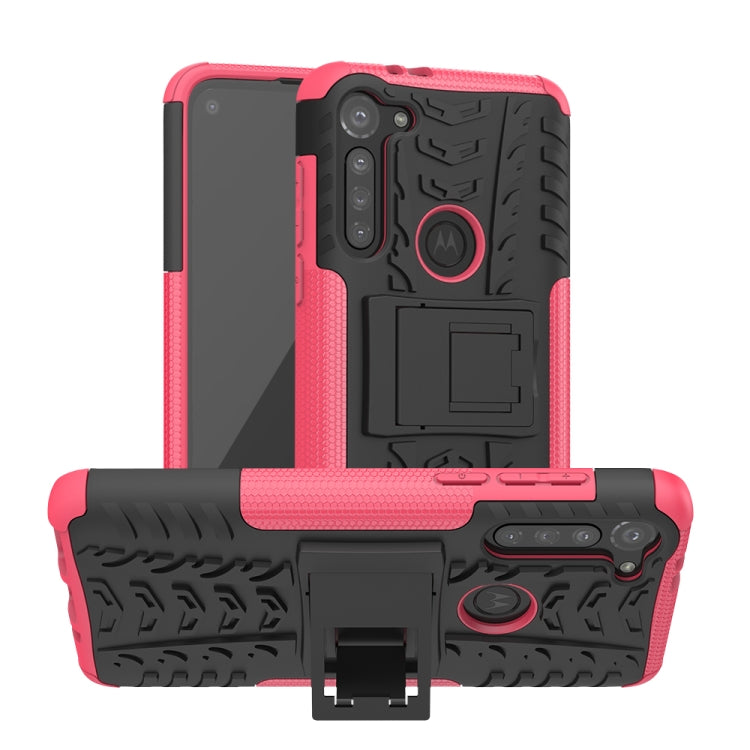 For Motorola Moto G8 Power Tire Texture Shockproof TPU+PC Protective Case with Holder