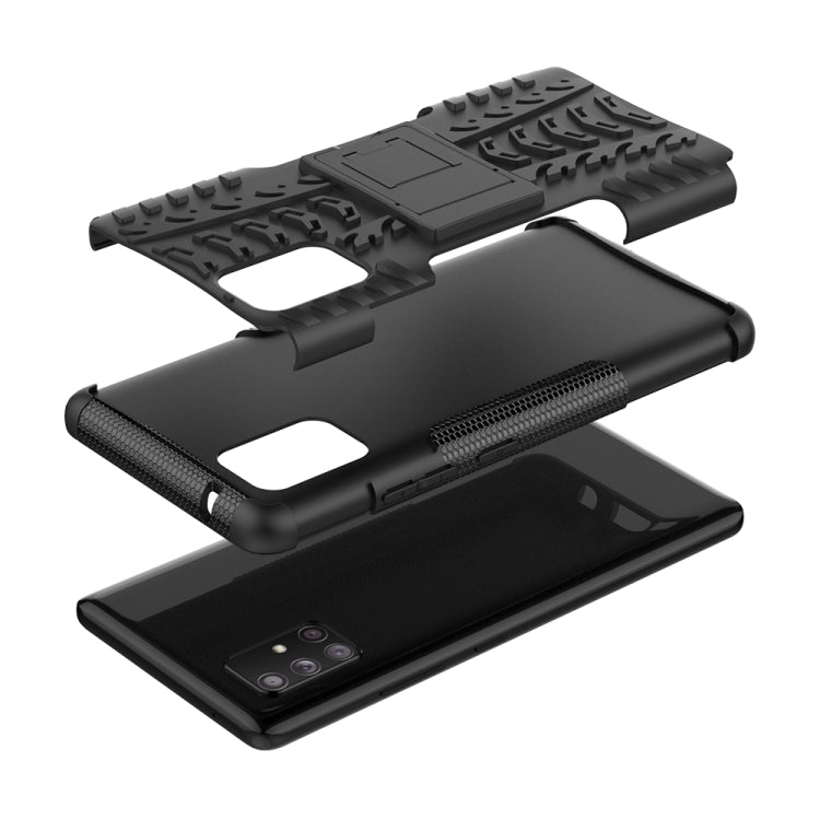 For Samsung Galaxy A71 5G Tire Texture Shockproof TPU+PC Protective Case with Holder