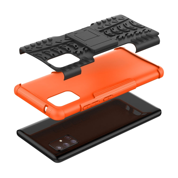 For Samsung Galaxy A71 5G Tire Texture Shockproof TPU+PC Protective Case with Holder