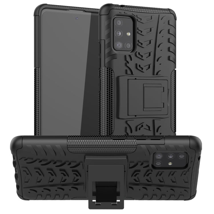 For Samsung Galaxy A51 5G Tire Texture Shockproof TPU+PC Protective Case with Holder