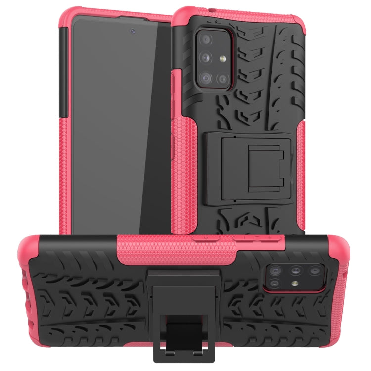 For Samsung Galaxy A51 5G Tire Texture Shockproof TPU+PC Protective Case with Holder