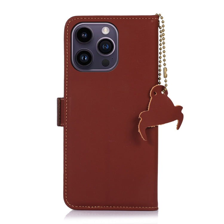 For iPhone 16 Pro Genuine Leather Magnetic RFID Leather Phone Case