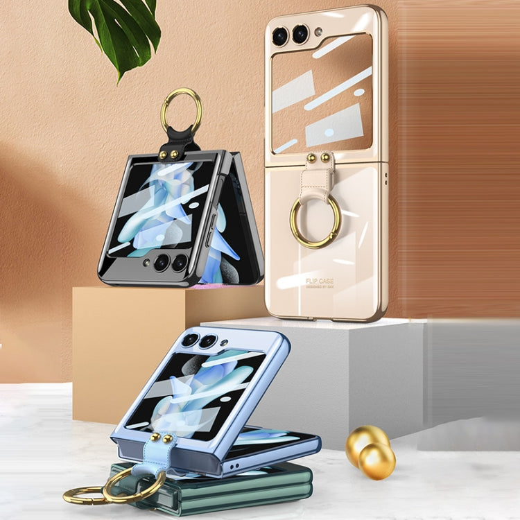 For Samsung Galaxy Z Flip5 Ultra-thin Plating Back Screen Integrated Phone Case with Ring