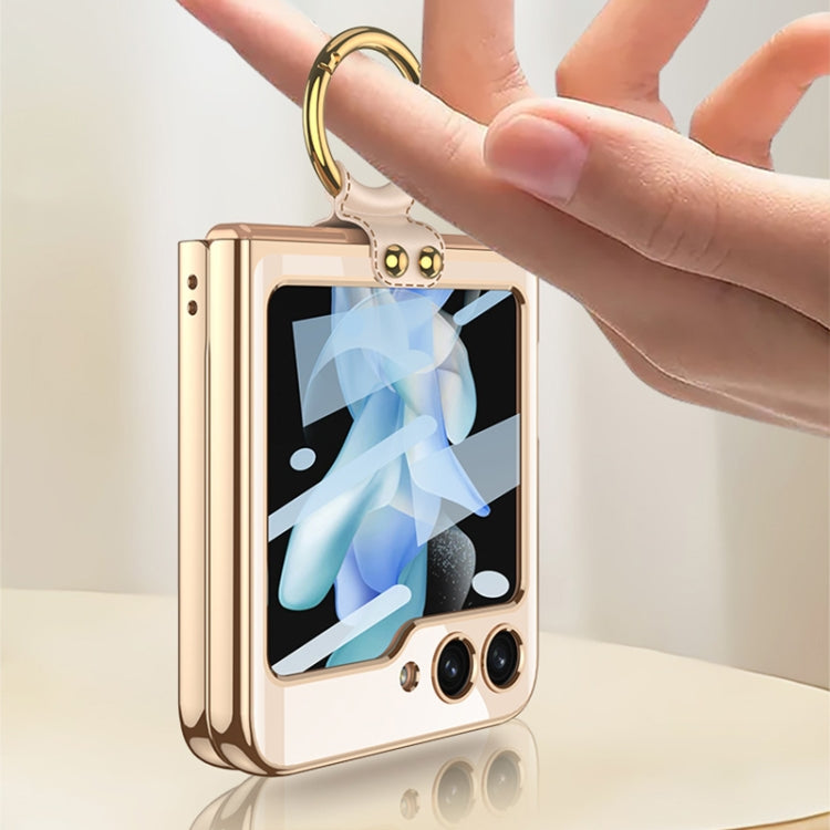 For Samsung Galaxy Z Flip5 Ultra-thin Plating Back Screen Integrated Phone Case with Ring