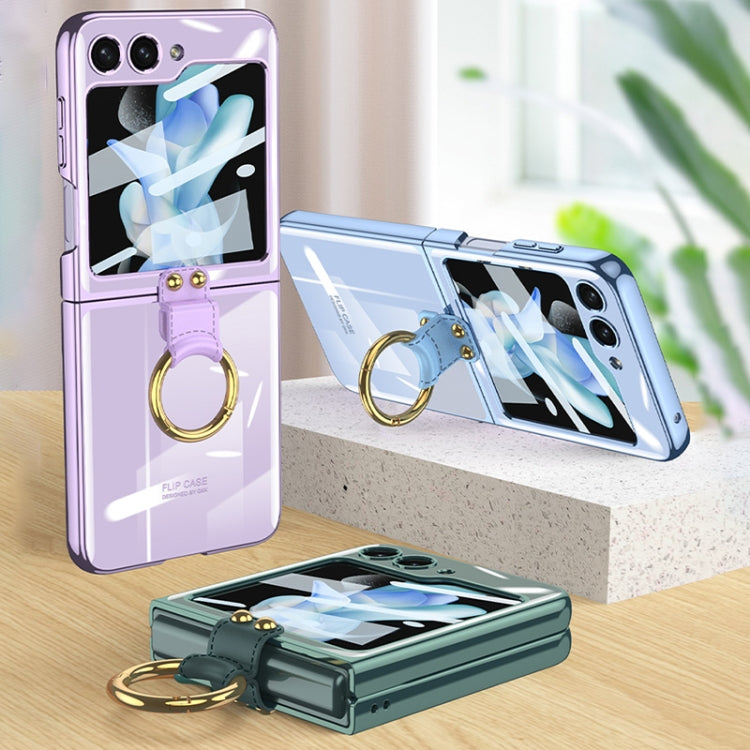 For Samsung Galaxy Z Flip5 Ultra-thin Plating Back Screen Integrated Phone Case with Ring