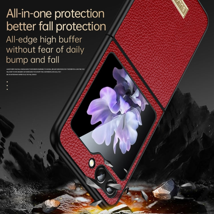 For Samsung Galaxy Z Flip5 SULADA Shockproof TPU + Litchi Texture Leather Phone Case