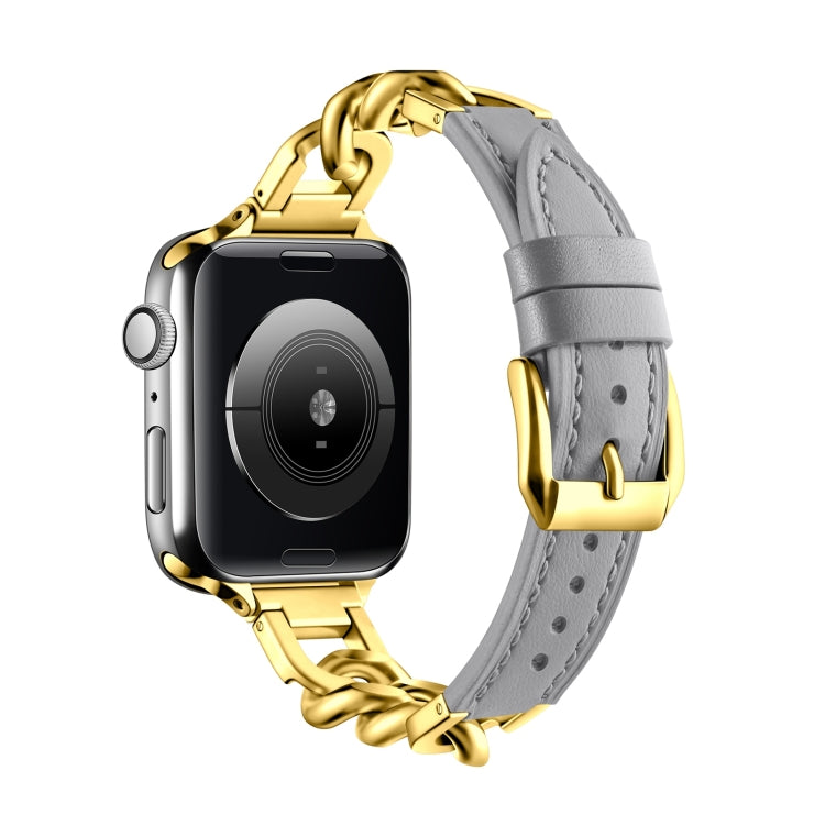 For Apple Watch Series 10 46mm Chain Genuine Leather Watch Band, Size: L