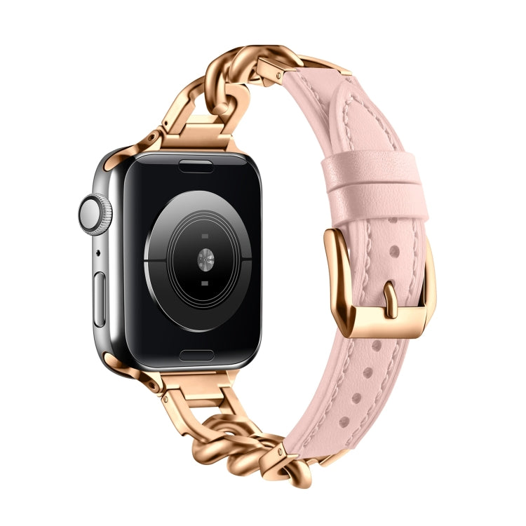 For Apple Watch Series 10 46mm Chain Genuine Leather Watch Band, Size: L