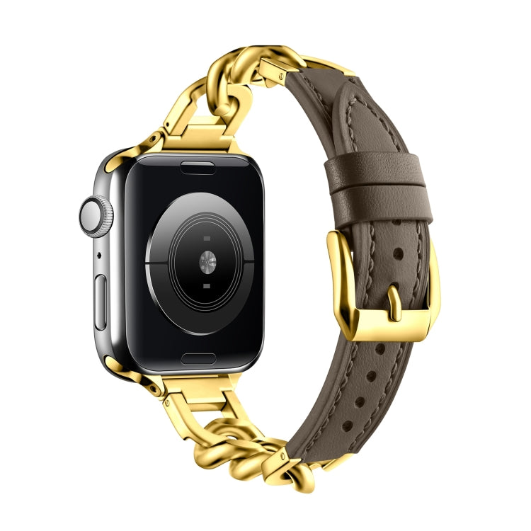 For Apple Watch Series 10 42mm Chain Genuine Leather Watch Band, Size: L