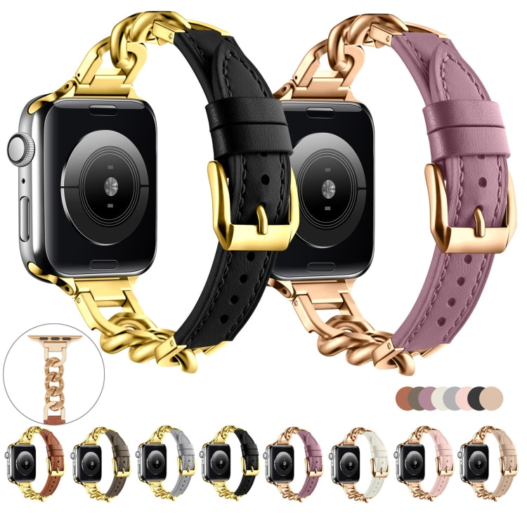 For Apple Watch Series 10 46mm Chain Genuine Leather Watch Band, Size: L