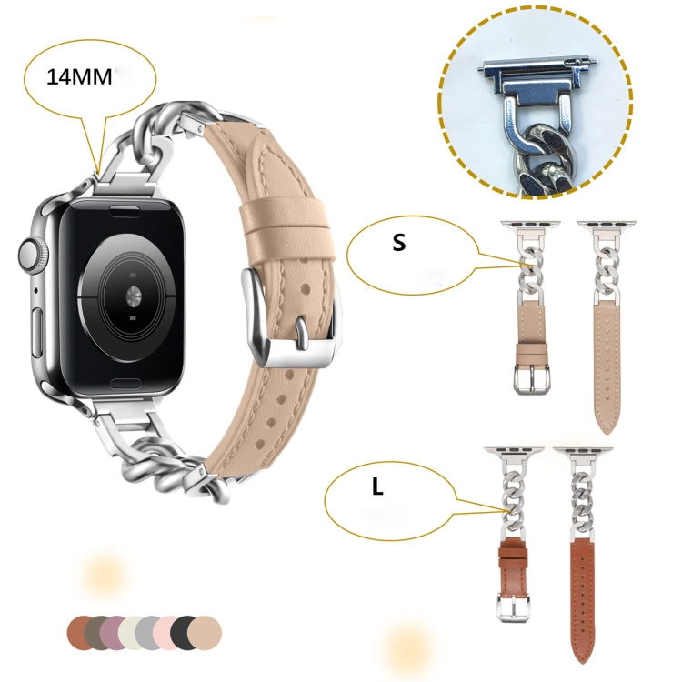 For Apple Watch Series 10 46mm Chain Genuine Leather Watch Band, Size: L