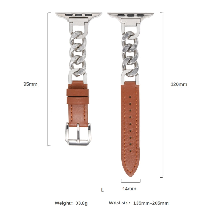 For Apple Watch Series 10 42mm Chain Genuine Leather Watch Band, Size: L