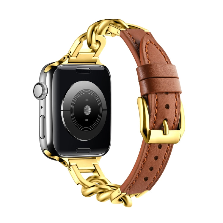 For Apple Watch Series 10 46mm Chain Genuine Leather Watch Band, Size: S