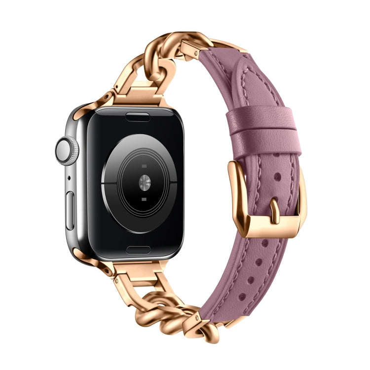 For Apple Watch Series 10 42mm Chain Genuine Leather Watch Band, Size: S