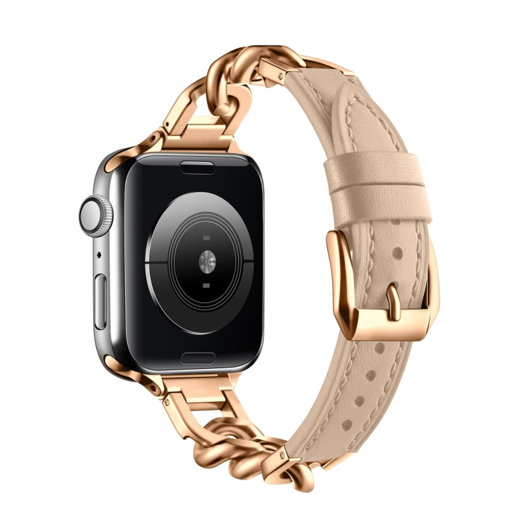 For Apple Watch Series 10 42mm Chain Genuine Leather Watch Band, Size: S