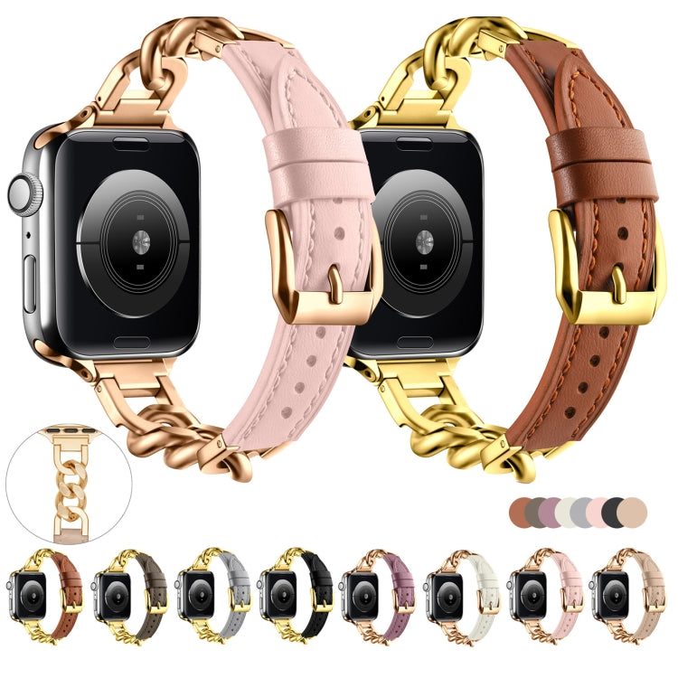 For Apple Watch Series 10 46mm Chain Genuine Leather Watch Band, Size: S