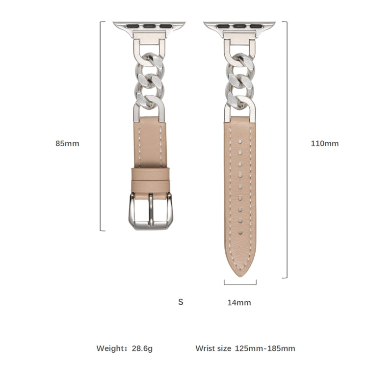 For Apple Watch Series 10 46mm Chain Genuine Leather Watch Band, Size: S