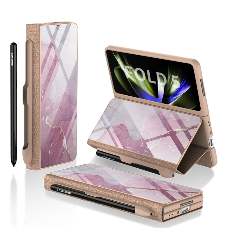 For Samsung Galaxy Z Fold5 GKK Painted Tempered Glass Flip Leather Phone Case with Pen Slot