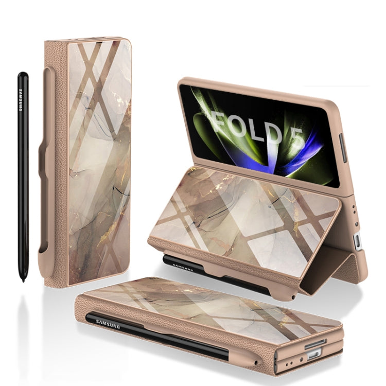 For Samsung Galaxy Z Fold5 GKK Painted Tempered Glass Flip Leather Phone Case with Pen Slot