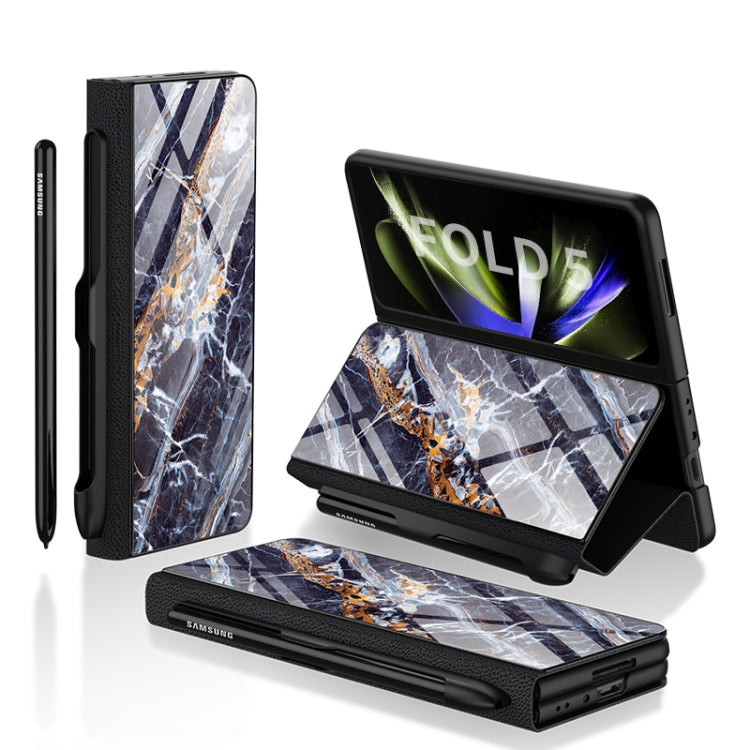 For Samsung Galaxy Z Fold5 GKK Painted Tempered Glass Flip Leather Phone Case with Pen Slot